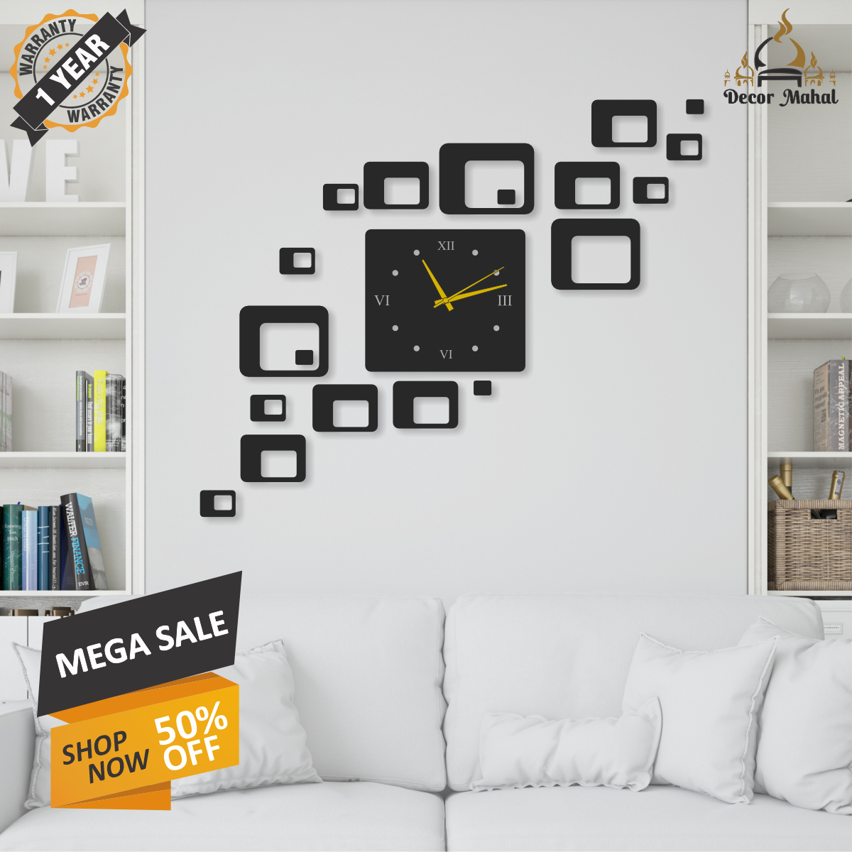 3D Square Wall Clock