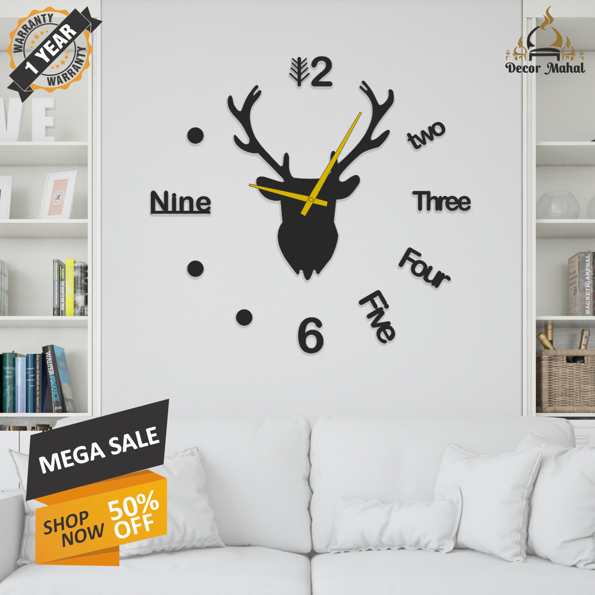 3D Deer Big Wall Clock