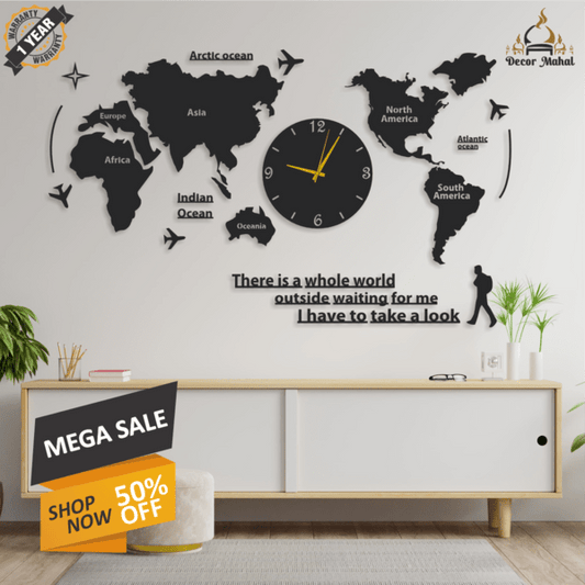 World Map Wooden Wall Clock