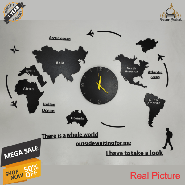 World Map Wooden Wall Clock