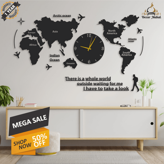 World Map Wooden Wall Clock